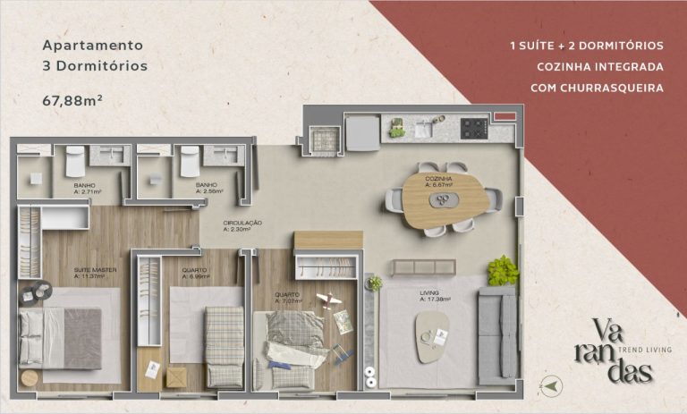 Apartamento na Planta em Canoas – Varandas – 3 dormitórios