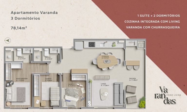 Apartamento na Planta em Canoas – Varandas – 3 dormitórios